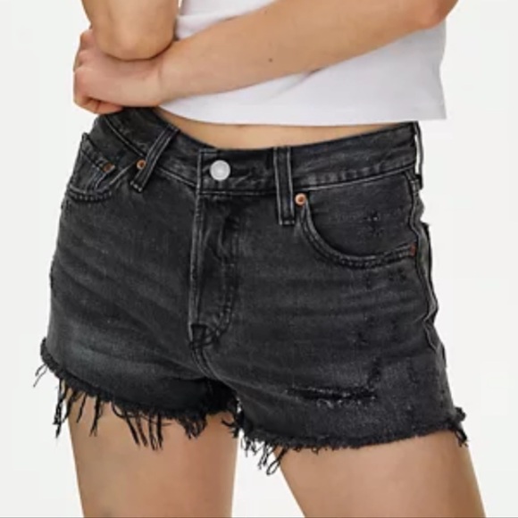 Levi's 501 Short Trashed Black denim cutoff distressed jean shorts 25 - Picture 9 of 9